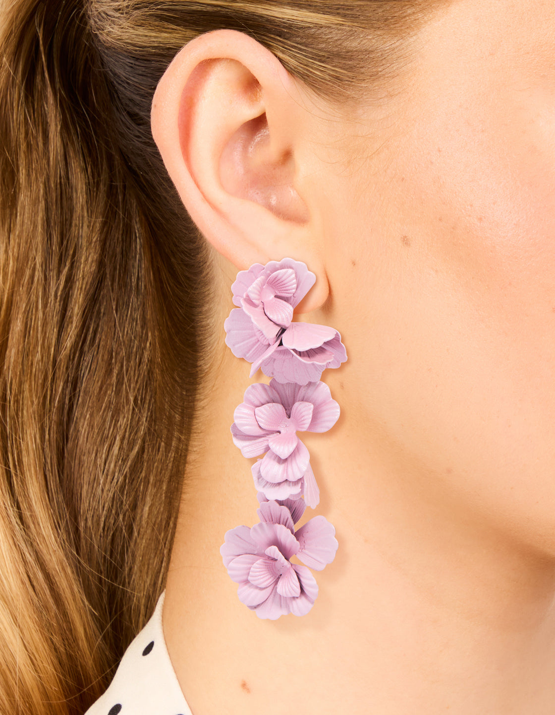 Pink Coated Metal Flower Drop Earrings