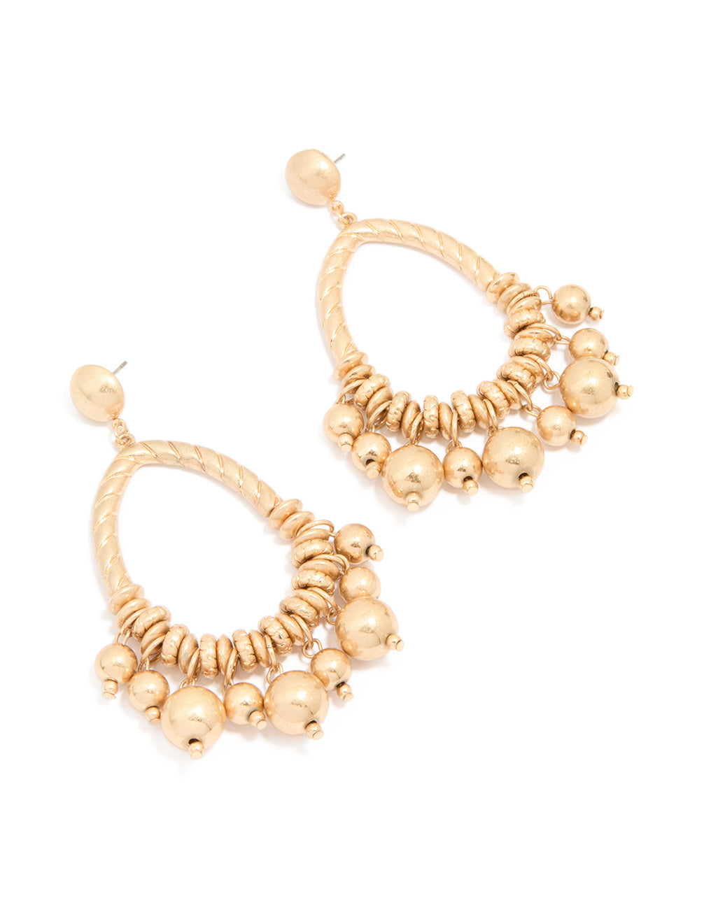 Worn Gold Multi Beads & Rings Drop Earrings