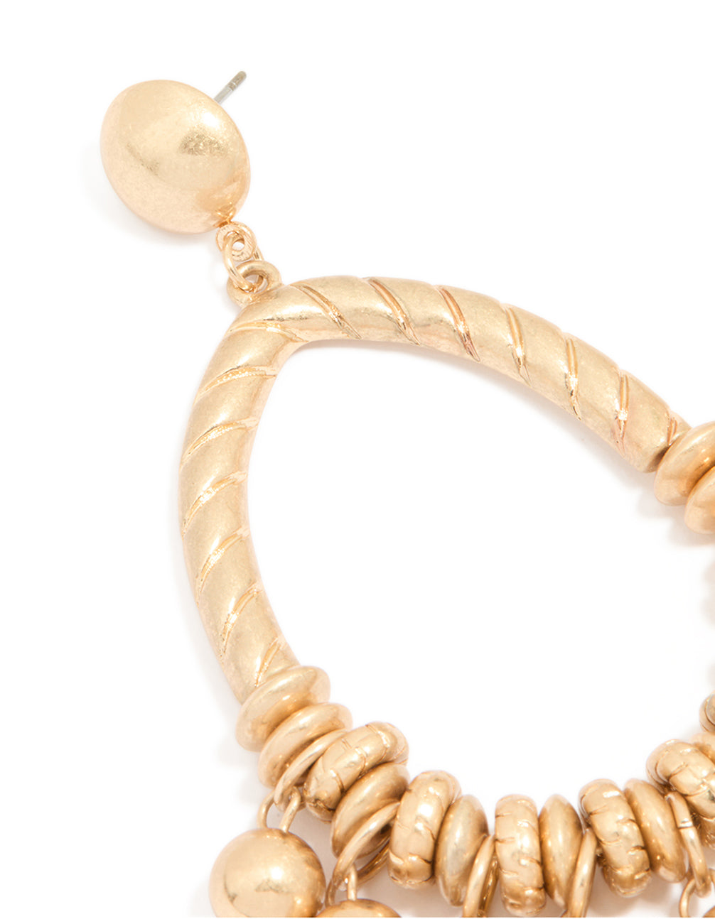 Worn Gold Multi Beads & Rings Drop Earrings