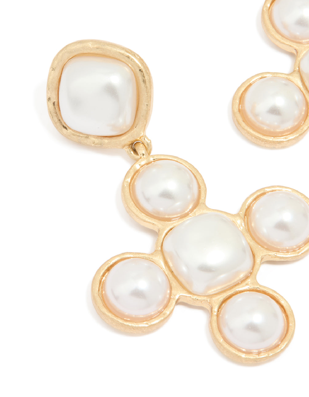 Worn Gold Pearl Cross Drop Earrings
