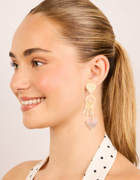 Worn Gold Heart & Ring Textured Drop Earrings - link has visual effect only