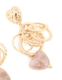 Worn Gold Heart & Ring Textured Drop Earrings - link has visual effect only