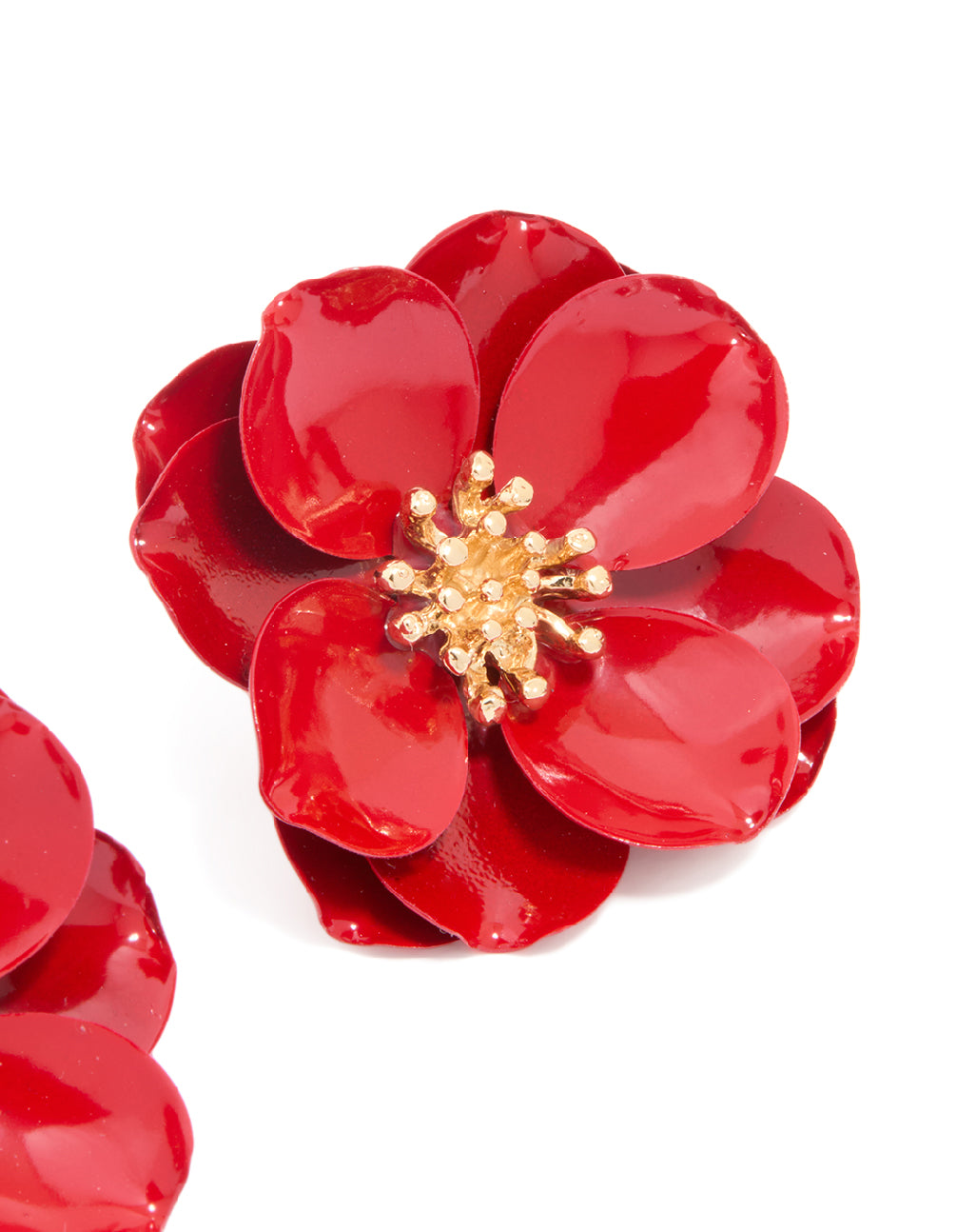 Red Coated Metal Small Flower Stud Earrings