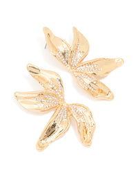 Gold Diamante Big Petal Floral Stud Earrings - link has visual effect only