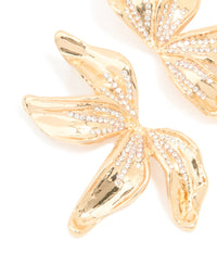 Gold Diamante Big Petal Floral Stud Earrings - link has visual effect only