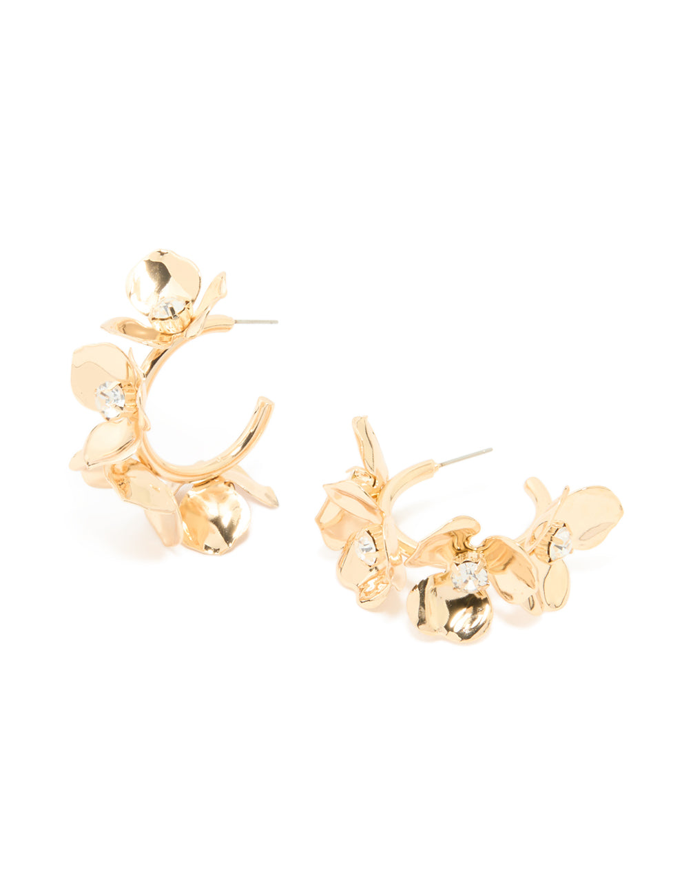 Gold Diamante Floral Hoop Earrings