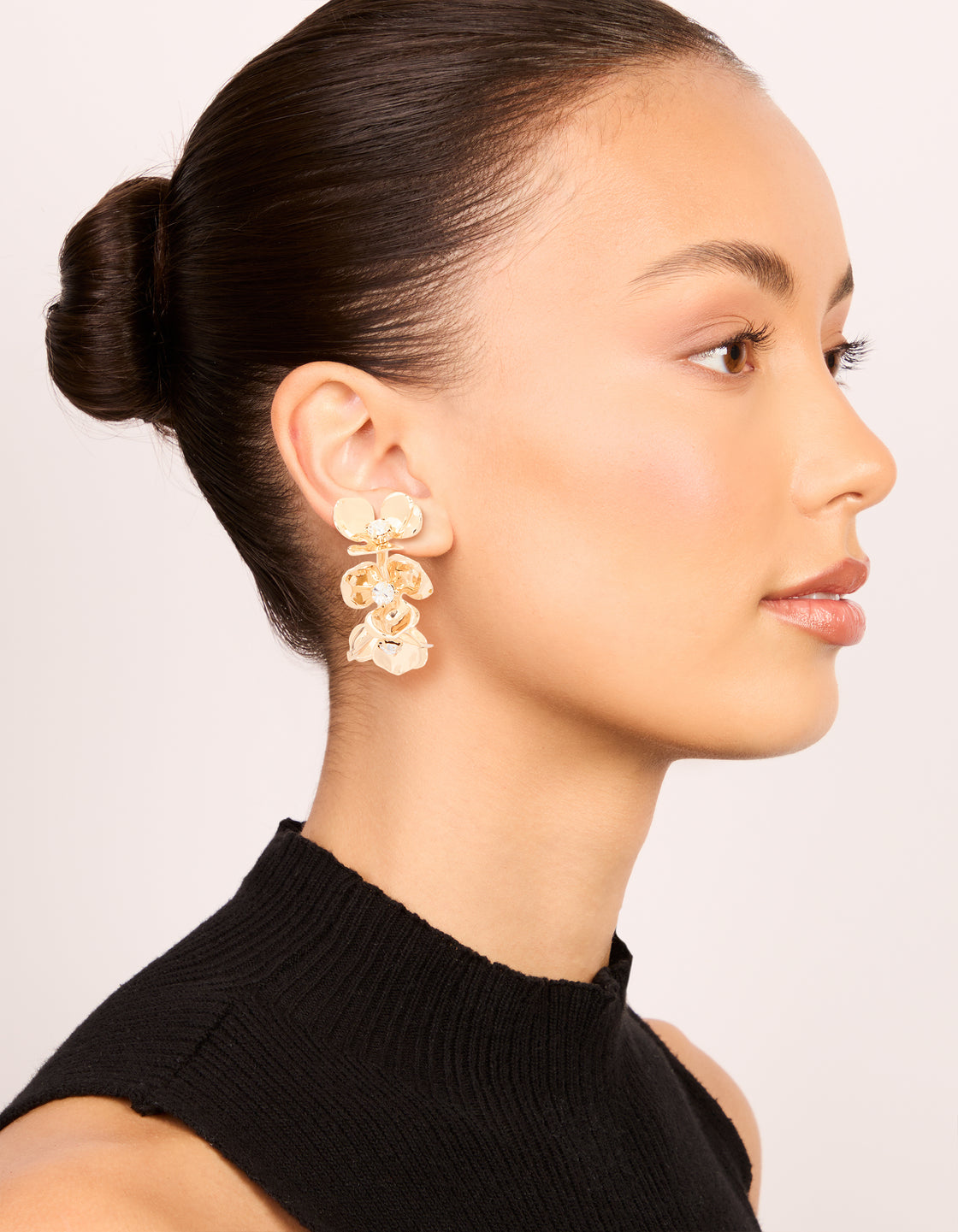 Gold Diamante Floral Hoop Earrings