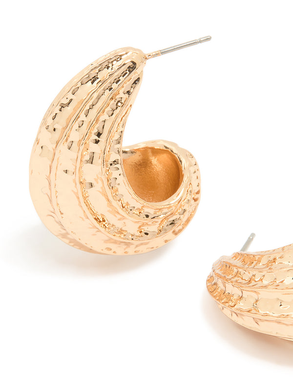 Gold Textured Open Hoop Earrings