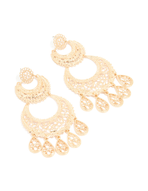 Gold Textured Drop Earrings