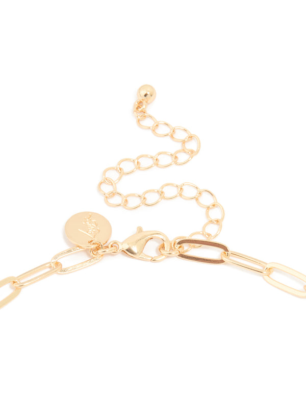 Gold Red Diamante Flower Link Necklace
