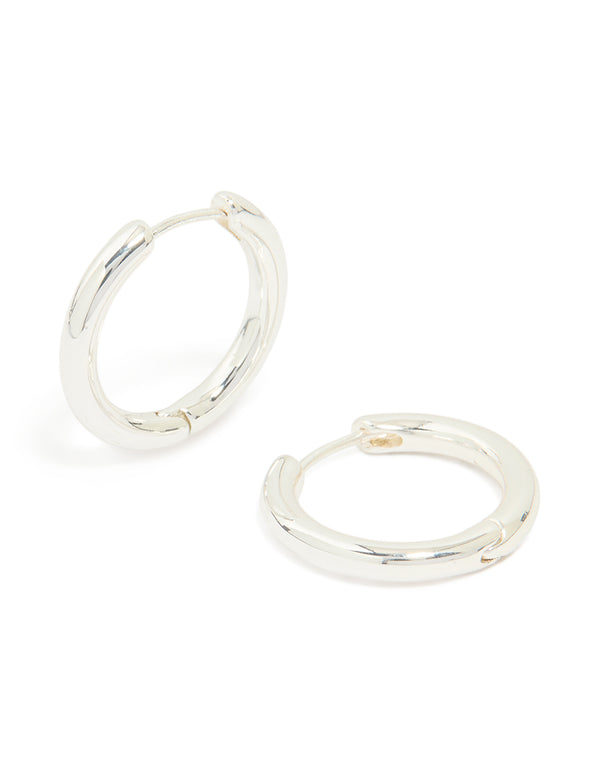 Silver Plated Medium Thick Hoop Earrings