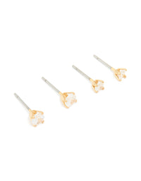 Gold Plated Cubic Zirconia Round Stud Earrings Set - link has visual effect only