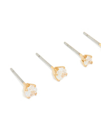 Gold Plated Cubic Zirconia Round Stud Earrings Set - link has visual effect only