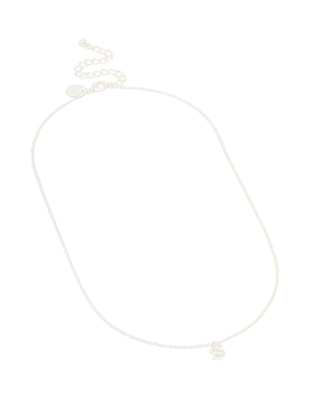 Silver Plated Brass Cubic Zirconia Letter S Necklace