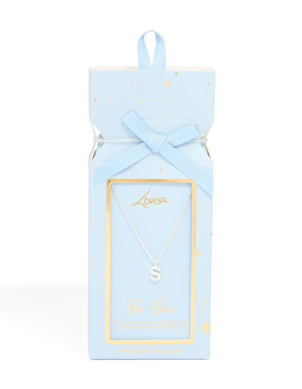 Silver Plated Brass Cubic Zirconia Letter S Necklace