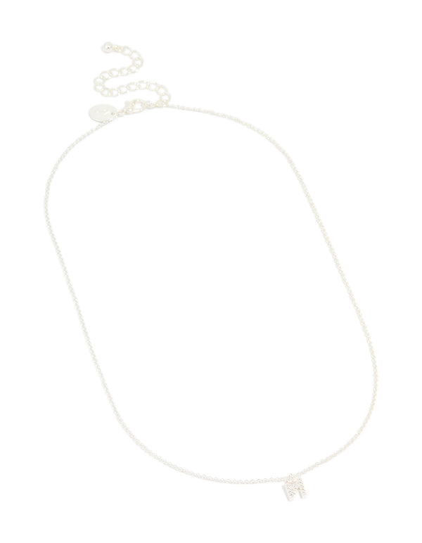 Silver Plated Brass Cubic Zirconia Letter M Necklace