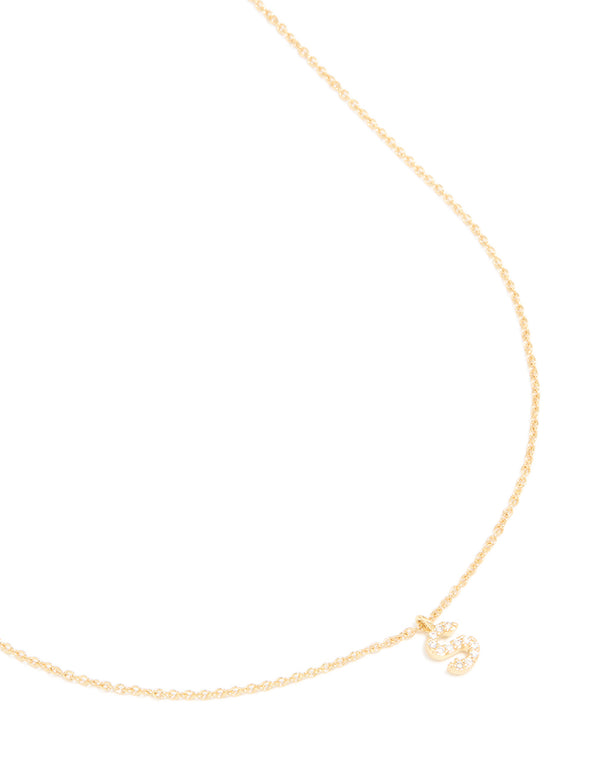 Gold Plated Brass Cubic Zirconia Letter S Necklace