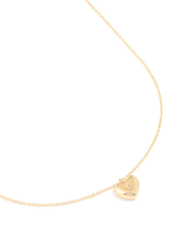 Gold Plated Cubic Zirconia Heart Locket Necklace