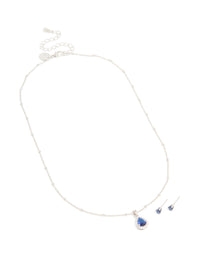 Silver Sapphire Cubic Zirconia Teardrop Pendant Necklace & Earrings Set - link has visual effect only