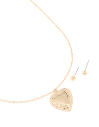 Gold Heart Locket Earring & Necklace Jewellery Set - link has visual effect only