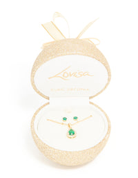 Gold Emerald Cubic Zirconia Necklace & Earrings Set - link has visual effect only