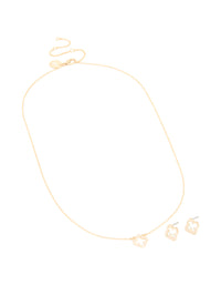 Gold Cubic Zirconia Outline Flower Earring & Necklace Set - link has visual effect only