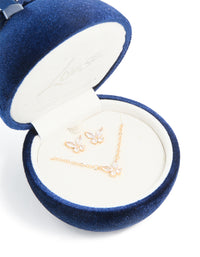 Gold Cubic Zirconia Butterfly Necklace & Earrings Set - link has visual effect only