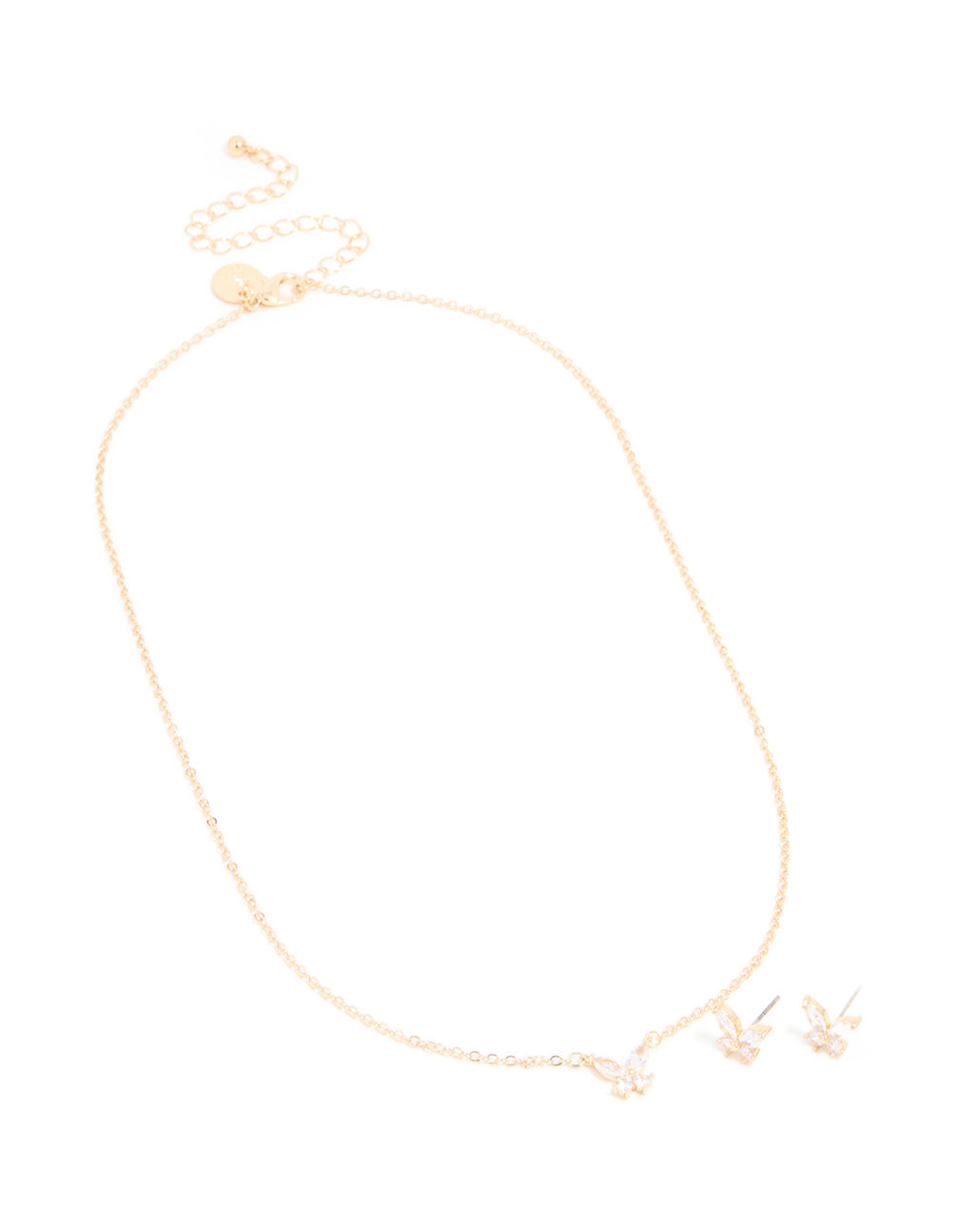 Gold Cubic Zirconia Butterfly Necklace & Earrings Set