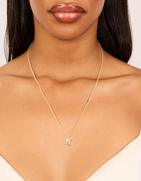 Gold Plated Brass Cubic Zirconia Letter K Necklace - link has visual effect only
