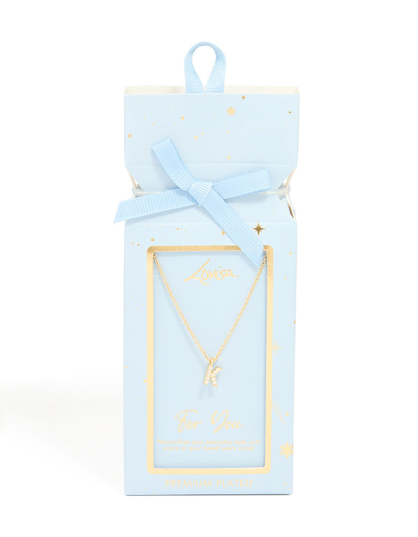 Gold Plated Brass Cubic Zirconia Letter K Necklace
