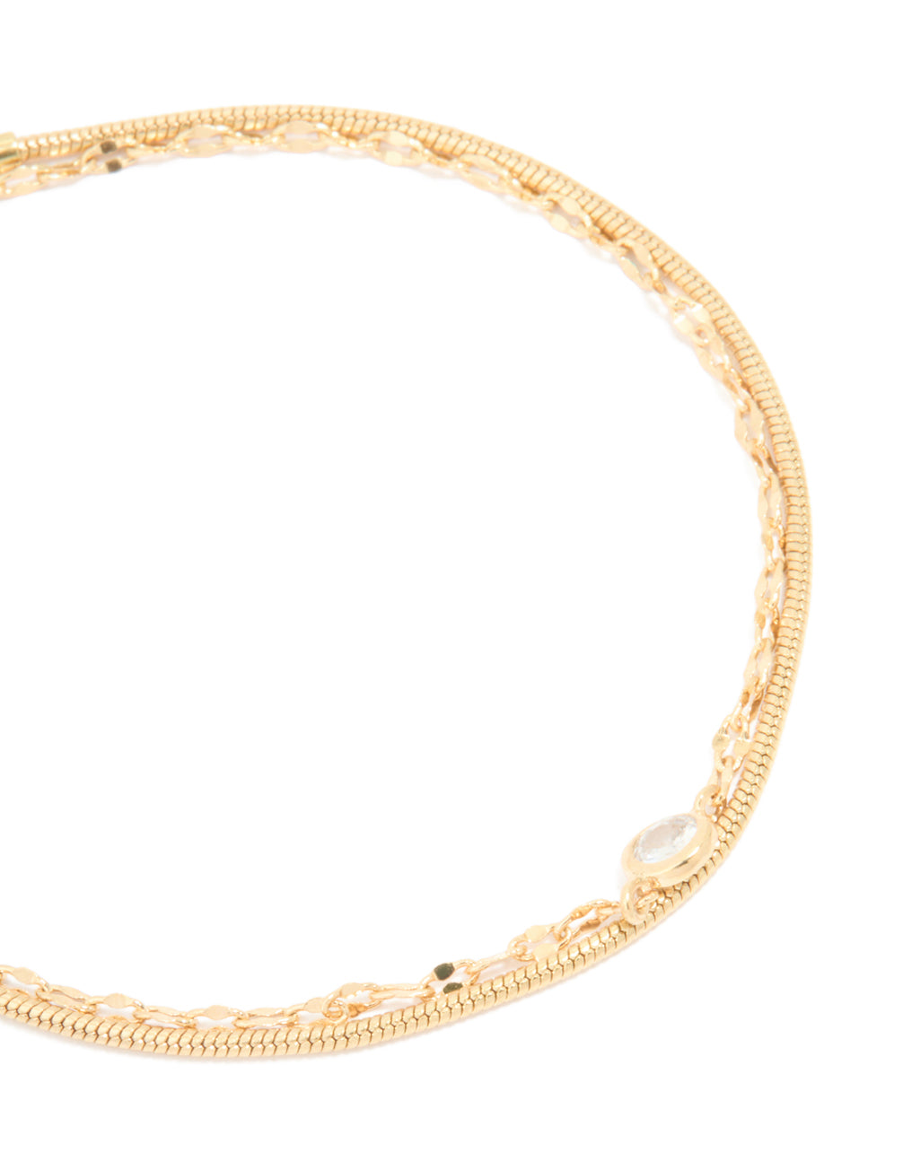 Gold Plated Cubic Zirconia & Chain Layered Bracelet