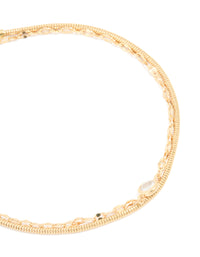 Gold Plated Cubic Zirconia & Chain Layered Bracelet - link has visual effect only