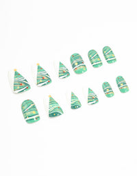 Green Festive Tree Press-On Nail Set - link has visual effect only