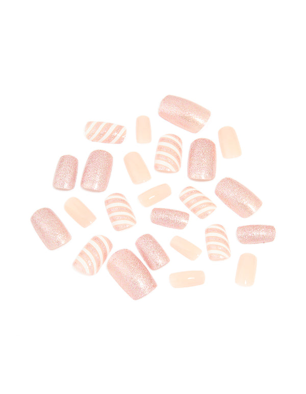Pink Glitter & Candy Cane Press-On Nail Set