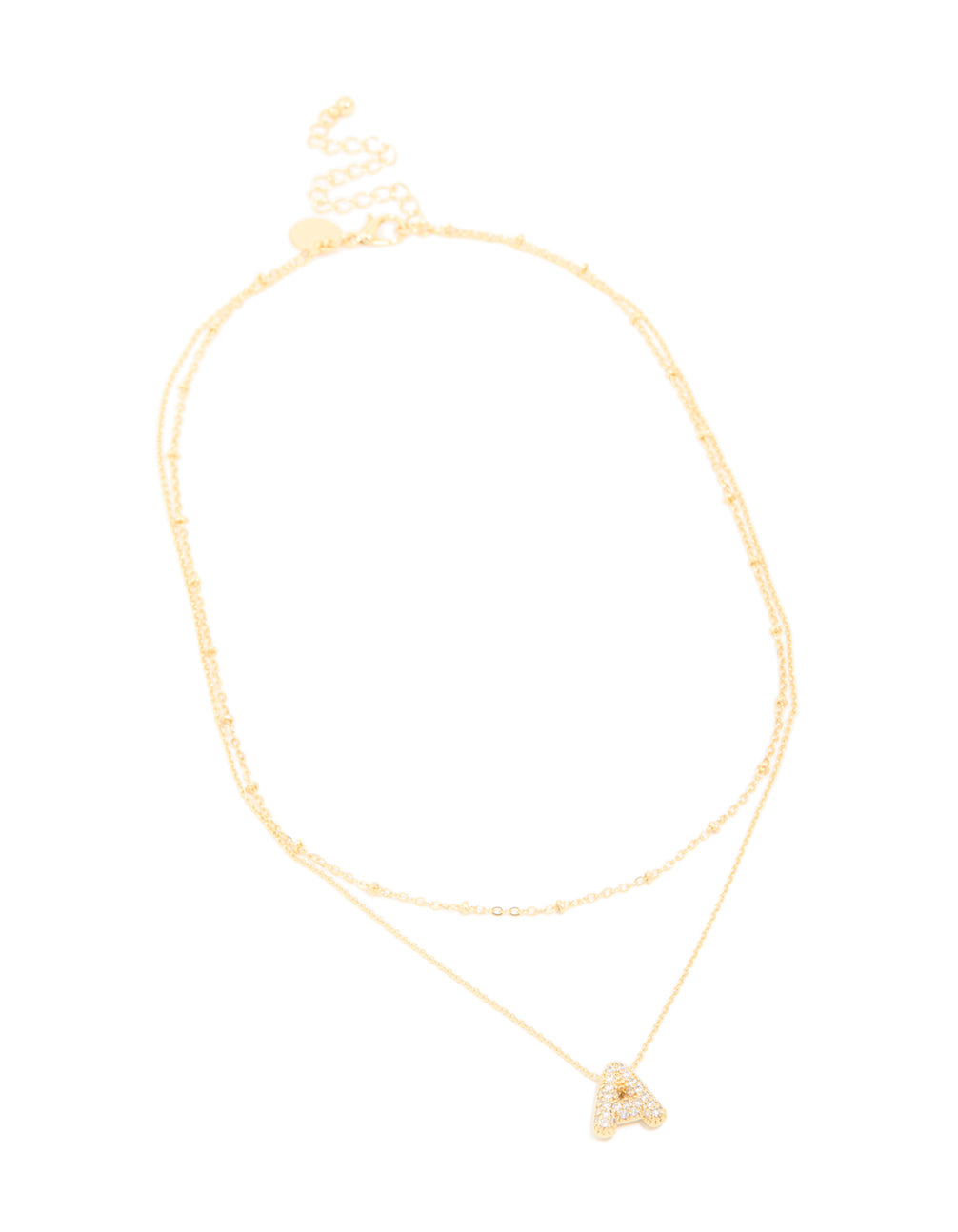 Gold Plated Cubic Zirconia Pave Bubble Letter A Layered Necklace