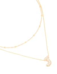 Gold Plated Cubic Zirconia Pave Bubble Letter J Layered Necklace - link has visual effect only