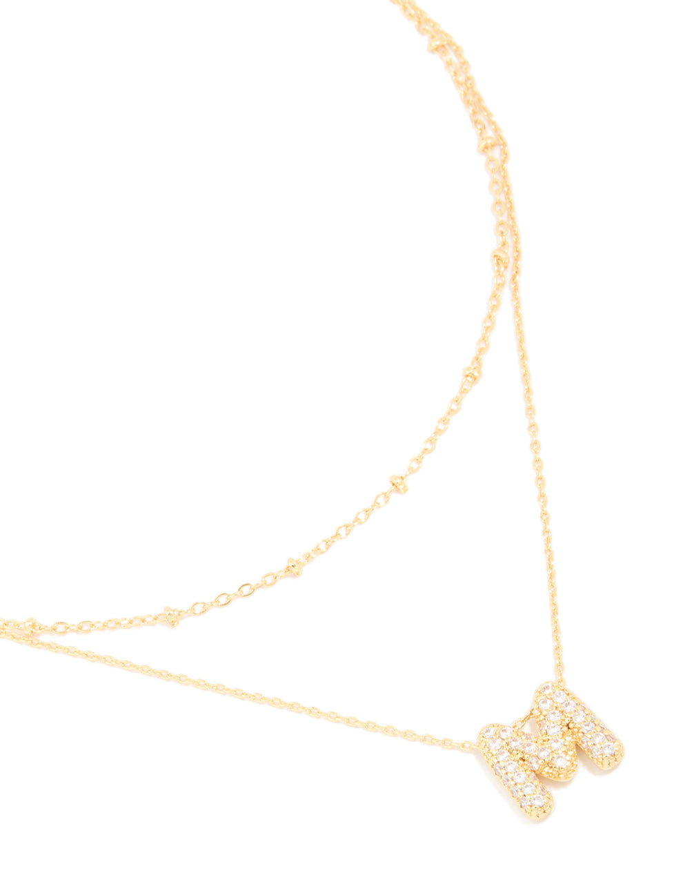 Gold Plated Cubic Zirconia Pave Bubble Letter M Layered Necklace