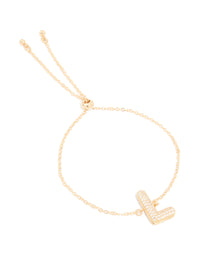 Gold Plated Cubic Zirconia Pave Bubble Letter L Toggle Bracelet - link has visual effect only