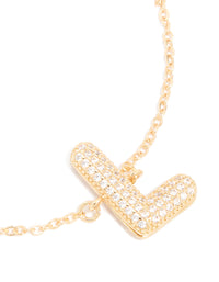 Gold Plated Cubic Zirconia Pave Bubble Letter L Toggle Bracelet - link has visual effect only