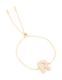Gold Plated Cubic Zirconia Pave Bubble Letter R Toggle Bracelet - link has visual effect only