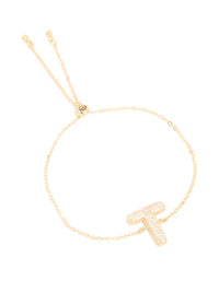 Gold Plated Cubic Zirconia Pave Bubble Letter T Toggle Bracelet - link has visual effect only