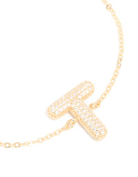 Gold Plated Cubic Zirconia Pave Bubble Letter T Toggle Bracelet - link has visual effect only