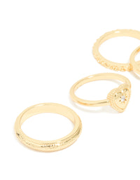 Gold Plated Diamante Heart Signet & Stamped Rings 4-Pack - link has visual effect only