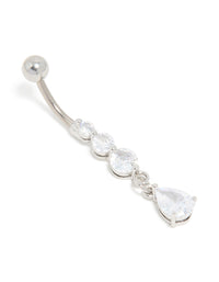 Surgical Steel Triple Cubic Zirconia Drop Belly Bar - link has visual effect only