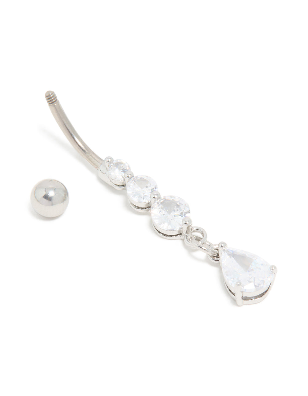 Surgical Steel Triple Cubic Zirconia Drop Belly Bar