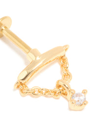 Gold Plated Surgical Steel Cubic Zirconia Chain Single Flat Back Stud - link has visual effect only