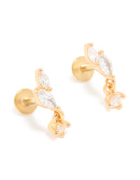 Gold Plated Surgical Steel Cubic Zirconia Leaf Drop Flat Back Studs - link has visual effect only