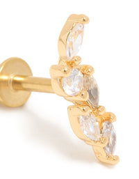 Gold Plated Surgical Steel Cubic Zirconia Medium Leaf Single Flat Back Stud - link has visual effect only