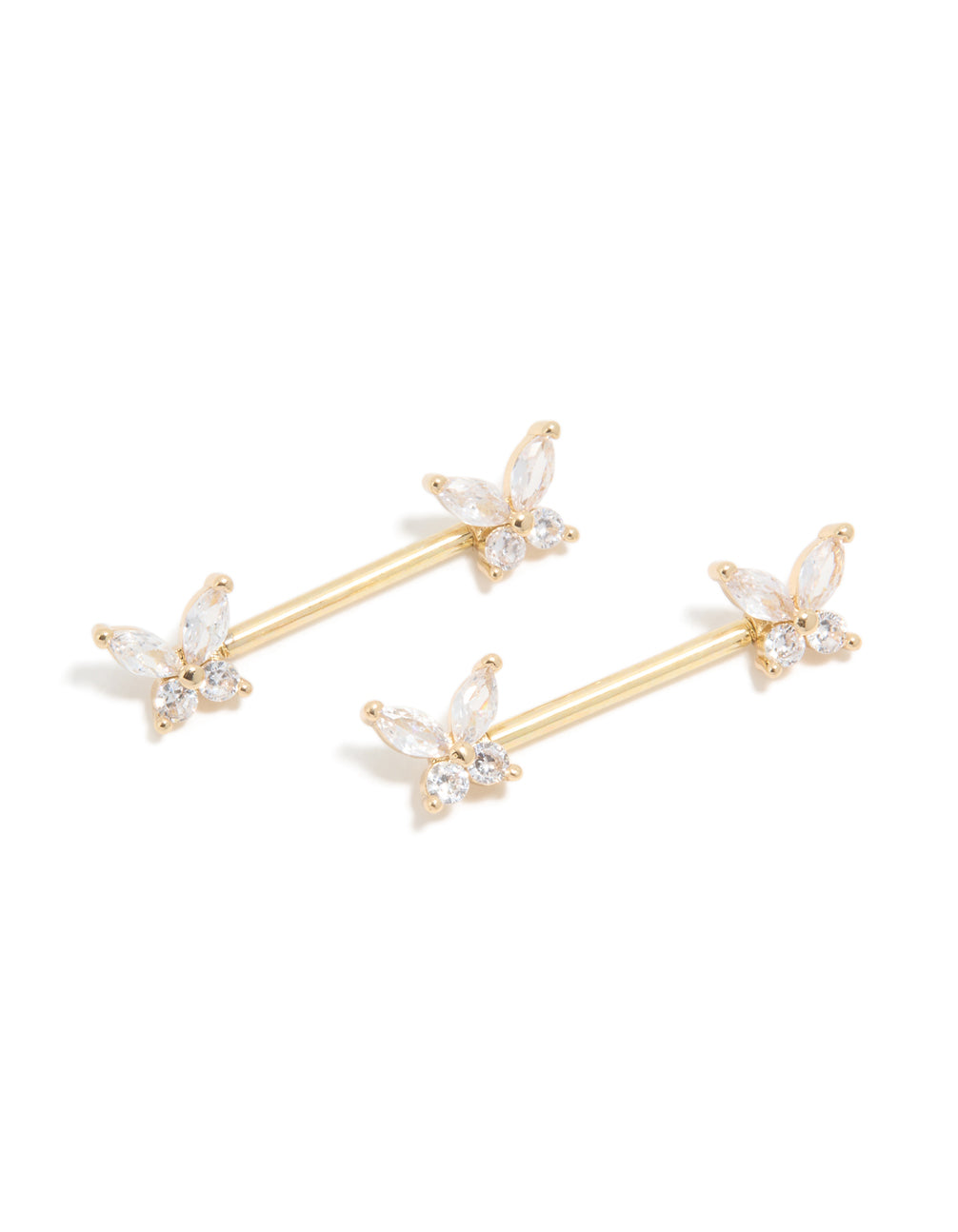 Gold Plated Titanium Cubic Zirconia Butterfly Nipple Bars