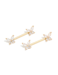 Gold Plated Titanium Cubic Zirconia Butterfly Nipple Bars - link has visual effect only
